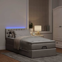 vidaXL Ottomansk säng med madrass och LED-lampor taupe 90x200 cm tyg