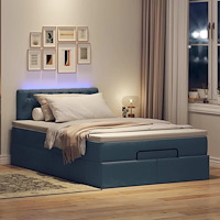 vidaXL Ottoman säng med madrass och LED-lampor blå 120x200 cm tyg