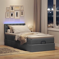 vidaXL Ottomansk säng med madrass och LED-lampor mörkgrå 80x200cm tyg