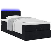 vidaXL Ottomansk säng med madrass och LED-lampor svart 80x200cm tyg