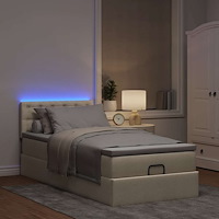 vidaXL Ottoman sängram med madrass gräddvit 80x200 cm tyg