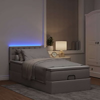 vidaXL Ottomansk säng med madrass och LED-lampor taupe 90x200 cm tyg