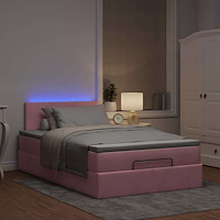vidaXL Ottomansk säng med madrass och LED-lampor rosa 120x190cm sammet
