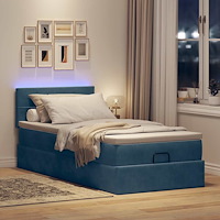 vidaXL Ottomansk säng med madrass & LED-lampor mörkblå 80x200cm sammet