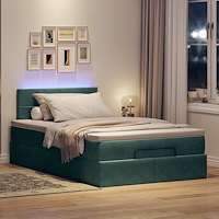 vidaXL Ottomansk säng med madrass och LED mörkgrön 120x190cm sammet