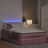 vidaXL Ottomansk säng med madrass och LED-lampor rosa 120x190cm sammet