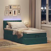 vidaXL Ottomansk säng med madrass&LED-lampor mörkgrön 80x200cm sammet