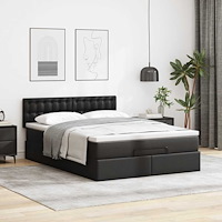 vidaXL Ottoman sängram med madrass svart 140x190 cm konstläder