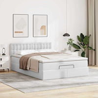 vidaXL Ottoman sängram med madrass vit 140x190 cm konstläder