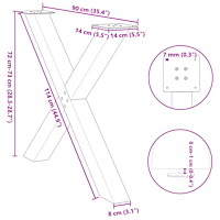vidaXL Matbordsben X-formade 3 st antracit 90x(72-73) cm stål
