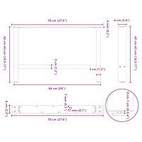 vidaXL Soffbordsben vita 2 st 70x(42-43) cm stål
