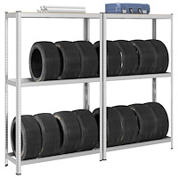 vidaXL Däckhylla 2 lager 2 st silver 110x40x180cm stål konstruerat trä