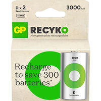 GP Recyko NiMH Battery D HR20 3000mAh 2-pack