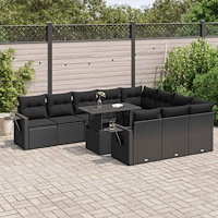 vidaXL Loungegrupp för trädgården m. dynor 11 delar konstrotting svart
