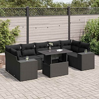 vidaXL Loungegrupp för trädgården med dynor 8 delar svart konstrotting