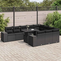 vidaXL Loungegrupp för trädgården m. dynor 11 delar konstrotting svart