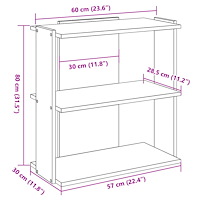vidaXL Bokhylla 3 hyllplan rökfärgad ek 60x30x80 cm konstruerat trä