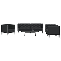 vidaXL Soffgrupp chesterfield 3 delar svart konstläder