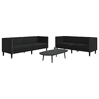 vidaXL Soffgrupp chesterfield 2 delar svart konstläder