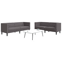 vidaXL Soffgrupp chesterfield 2 delar grå konstläder