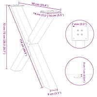 vidaXL Matbordsben X-formade 3 st svarta 90x(72-73) cm stål