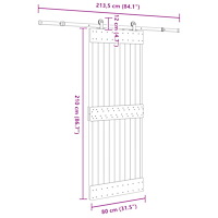 vidaXL Skjutdörr med beslag 80x210 cm massiv furu