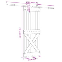 vidaXL Skjutdörr med beslag 80x210 cm massiv furu