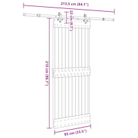 vidaXL Skjutdörr med beslag 85x210 cm massiv furu