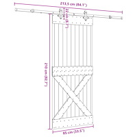 vidaXL Skjutdörr med beslag 85x210 cm massiv furu