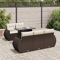 vidaXL Loungegrupp för trädgården m dynor 6 delar brun konstrotting