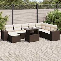 vidaXL Loungegrupp för trädgården med dynor 9 delar konstrotting brun