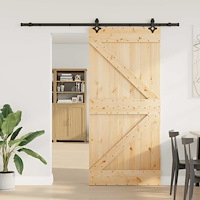 vidaXL Skjutdörr med beslag 90x210 cm massiv furu