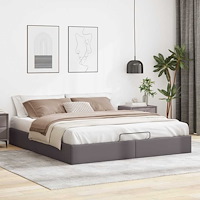 vidaXL Ottoman sängram utan madrass grå 200x200 cm konstläder