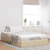 vidaXL Ottoman sängram utan madrass gräddvit 120x190 cm tyg