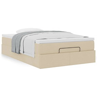 vidaXL Ottoman sängram med madrass gräddvit 120x190 cm tyg