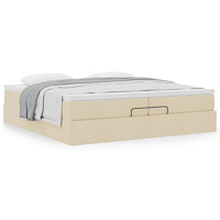 vidaXL Ottoman sängram med madrasser gräddvit 200x200 cm tyg