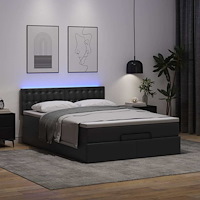 vidaXL Ottomansk säng med madrasser&LEDs svart 140x200cm konstläder