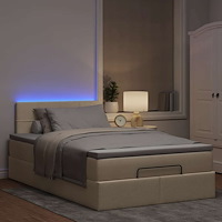 vidaXL Ottomansk säng med madrass & LED-lampor gräddvit 120x190cm tyg
