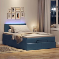 vidaXL Ottomansk säng med madrass och LED-lampor blå 120x190cm tyg