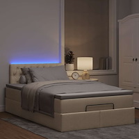 vidaXL Ottomansk säng med madrass & LED-lampor gräddvit 120x190cm tyg
