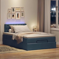 vidaXL Ottomansk säng med madrass och LED-lampor blå 120x190cm tyg