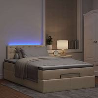 vidaXL Ottomansk säng med madrass & LED-lampor gräddvit 120x190cm tyg