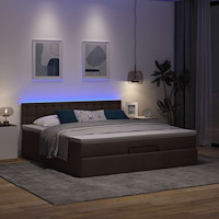 vidaXL Ottomansk säng med madrass & LED-lampor mörkbrun 180x200cm tyg