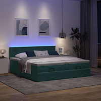vidaXL Ottoman sängram med madrasser mörkgrön 200x200 cm sammet
