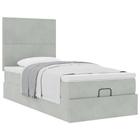 vidaXL Ottoman sängram med madrasser ljusgrå 80x200 cm sammet