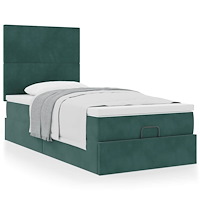 vidaXL Ottoman sängram med madrasser mörkgrön 100x200 cm sammet