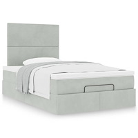 vidaXL Ottoman sängram med madrasser ljusgrå 120x190 cm sammet