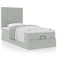 vidaXL Ottoman sängram med madrasser ljusgrå 90x190 cm sammet