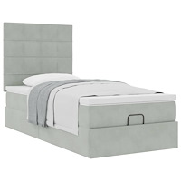 vidaXL Ottoman sängram med madrasser ljusgrå 90x190 cm sammet