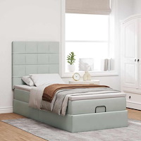 vidaXL Ottoman sängram med madrasser ljusgrå 90x190 cm sammet